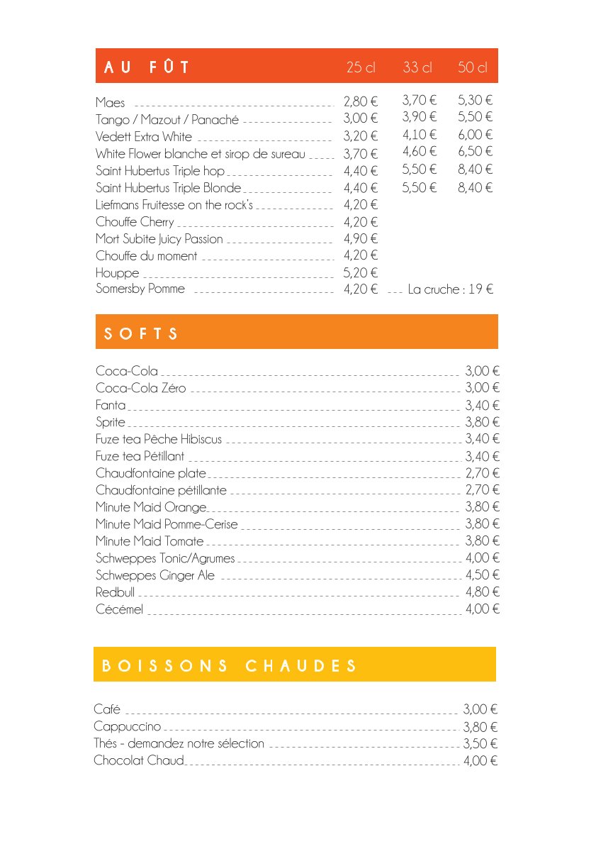 Menu Boissons Suite