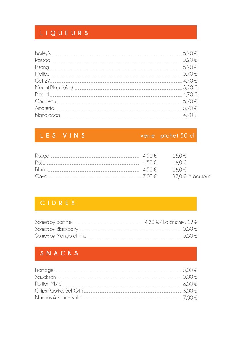 Menu Boissons Suite