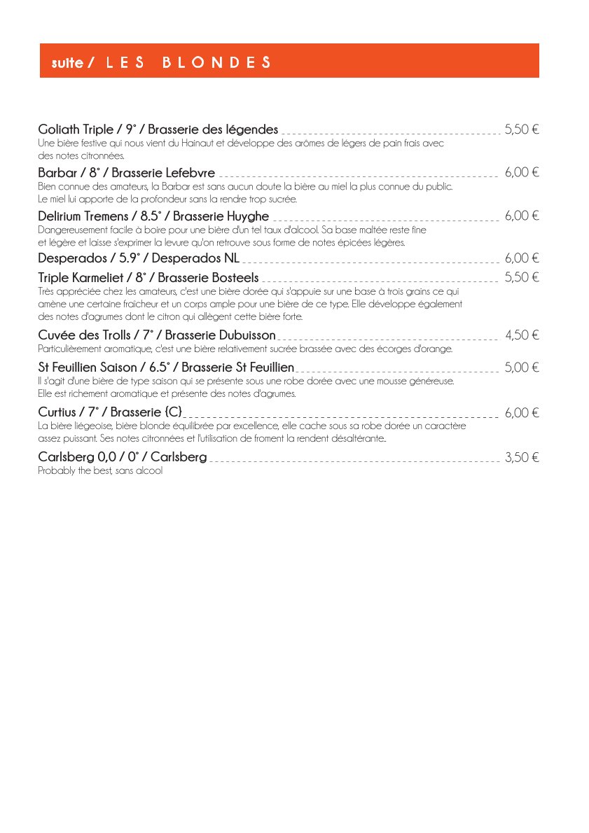 Menu Boissons Suite